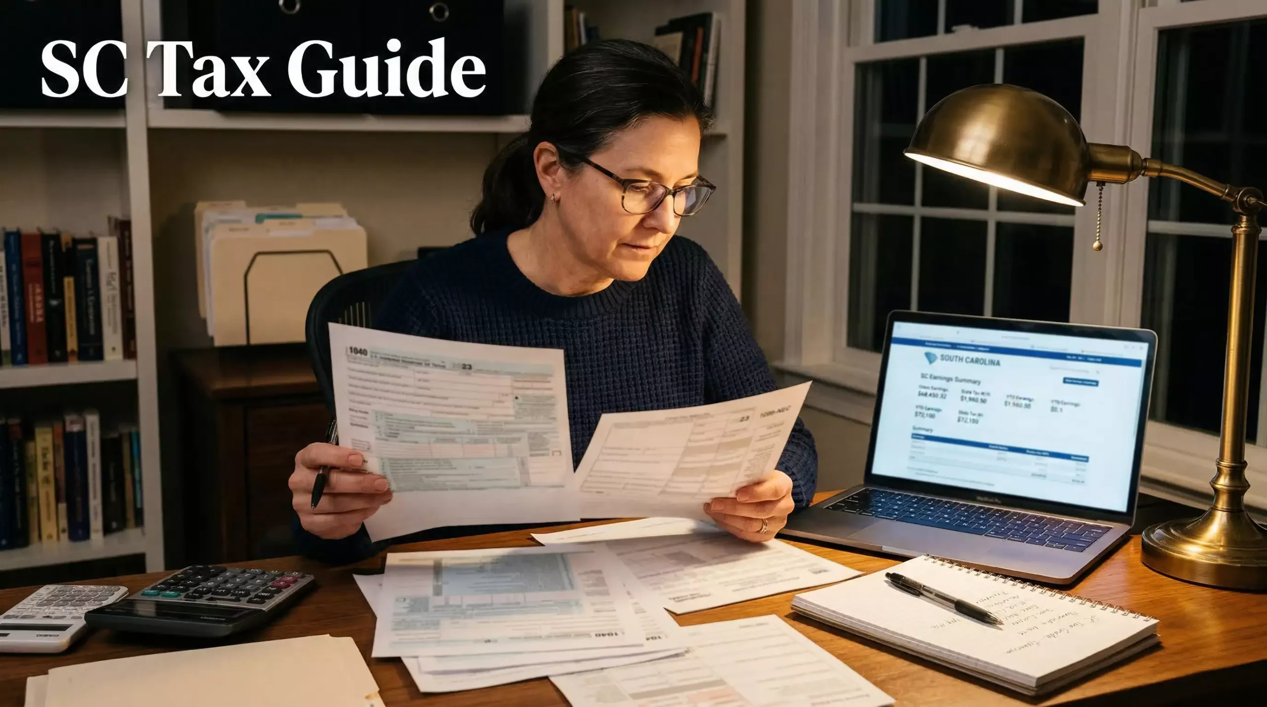 Person reviewing tax documents and a 1099 form next to a laptop showing sweepstakes casino earnings