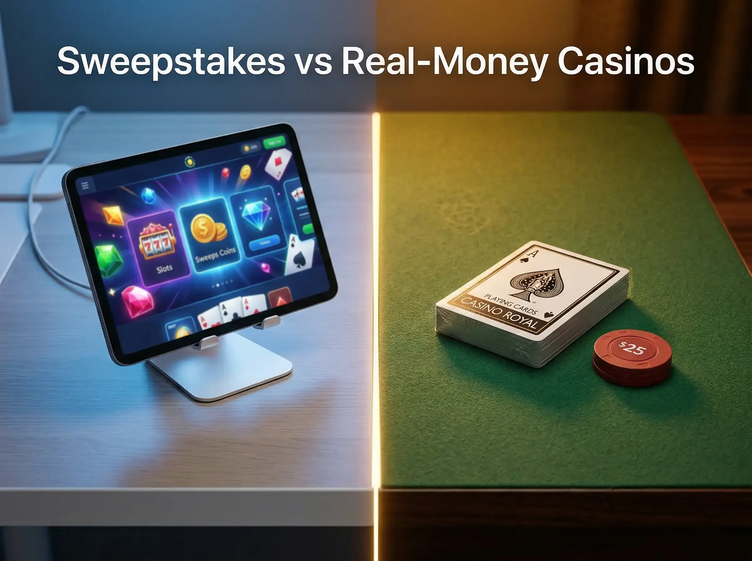 Sweepstakes vs real-money casinos — revenue, regulation, and player experience comparison